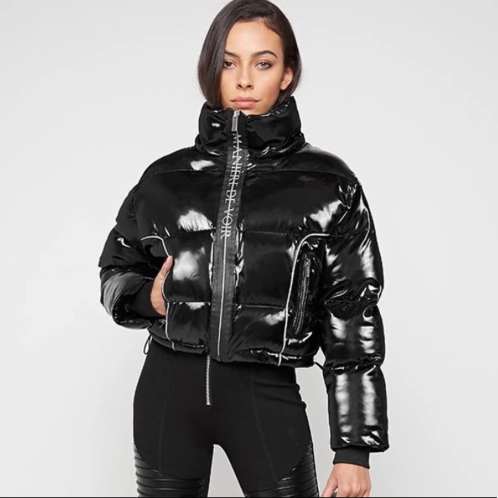 black high shine puffer jacket